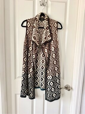Icelandic Design Bevin Long Open Vest Women Medium Wool Blend Soft Knit Cardigan